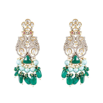 Auraa Trends Elegant Green Gemstone and Pearl Traditional Jewellery Set