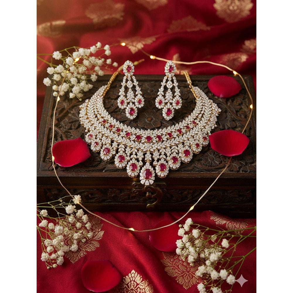 Auraa Trends Exquisite Ruby and Diamond Jewellery Set