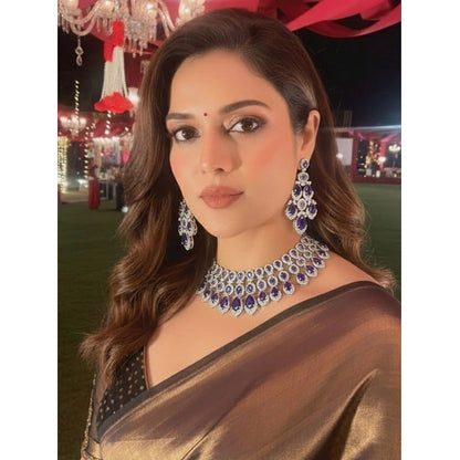 Auraa Trends Purple Sapphire and Diamond Jewellery Set