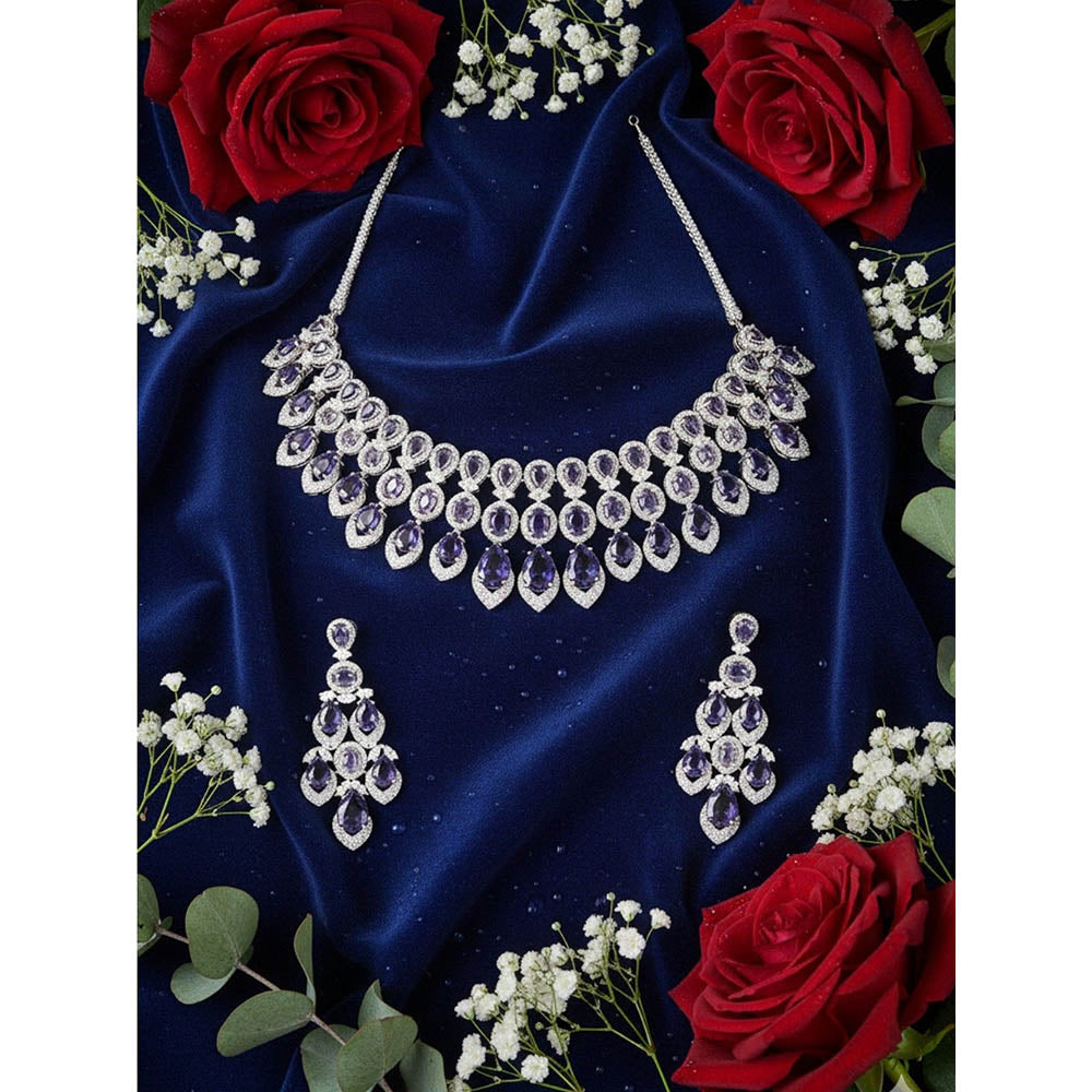 Auraa Trends Purple Sapphire and Diamond Jewellery Set