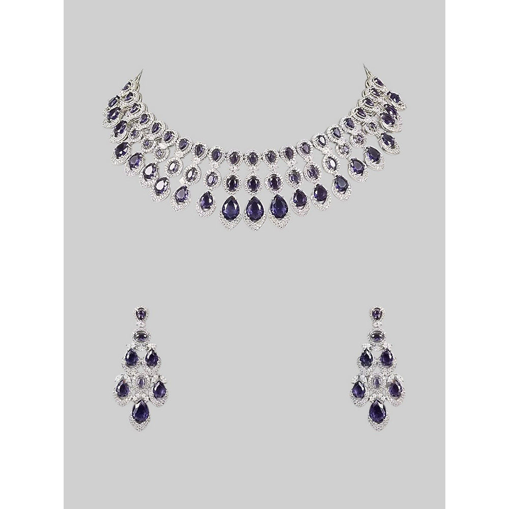 Auraa Trends Purple Sapphire and Diamond Jewellery Set
