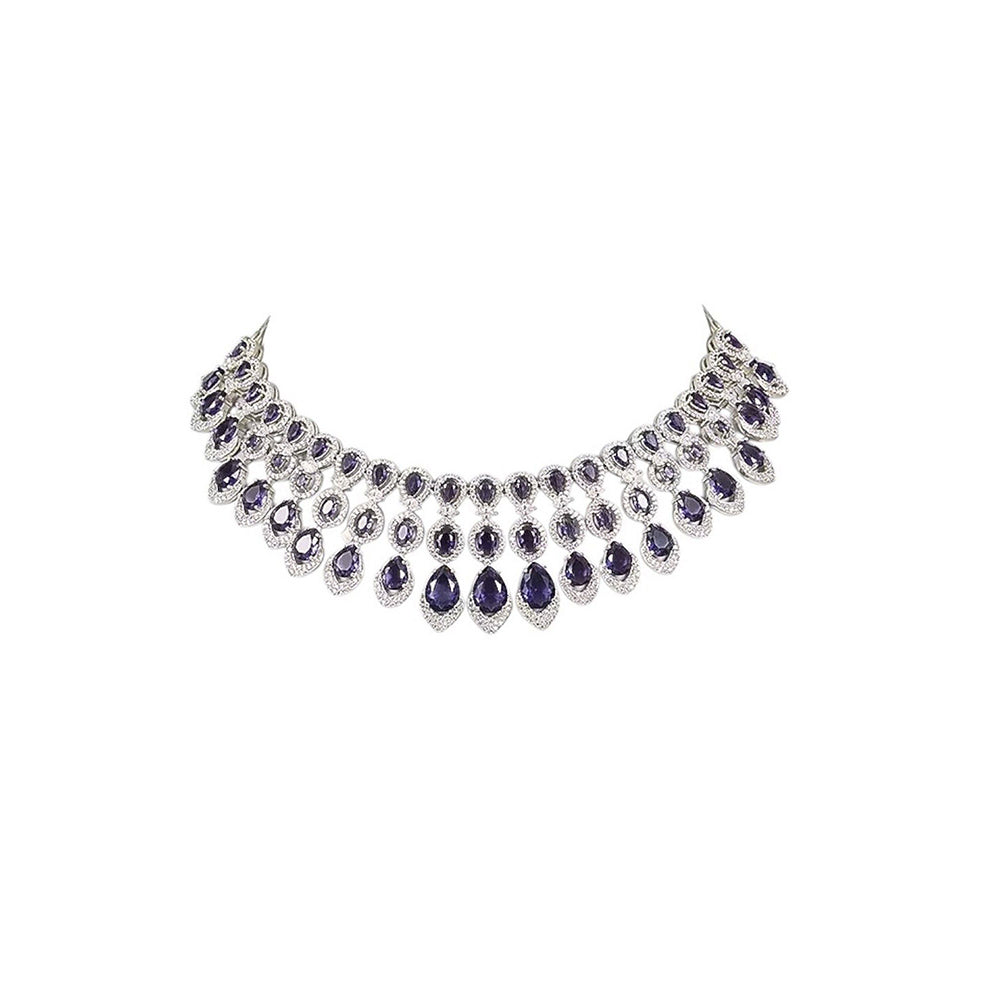 Auraa Trends Purple Sapphire and Diamond Jewellery Set