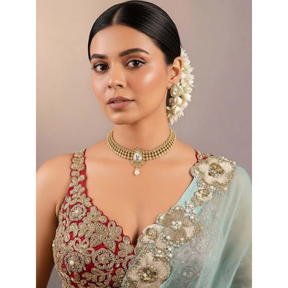Auraa Trends White Gold-Plated Kundan Choker Jewellery Set with Pearl Drops for Women