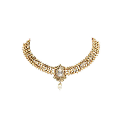 Auraa Trends White Gold-Plated Kundan Choker Jewellery Set with Pearl Drops for Women