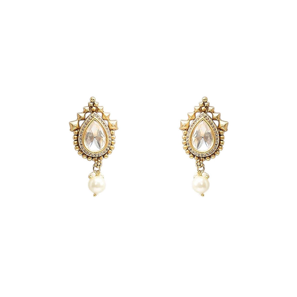 Auraa Trends White Gold-Plated Kundan Choker Jewellery Set with Pearl Drops for Women