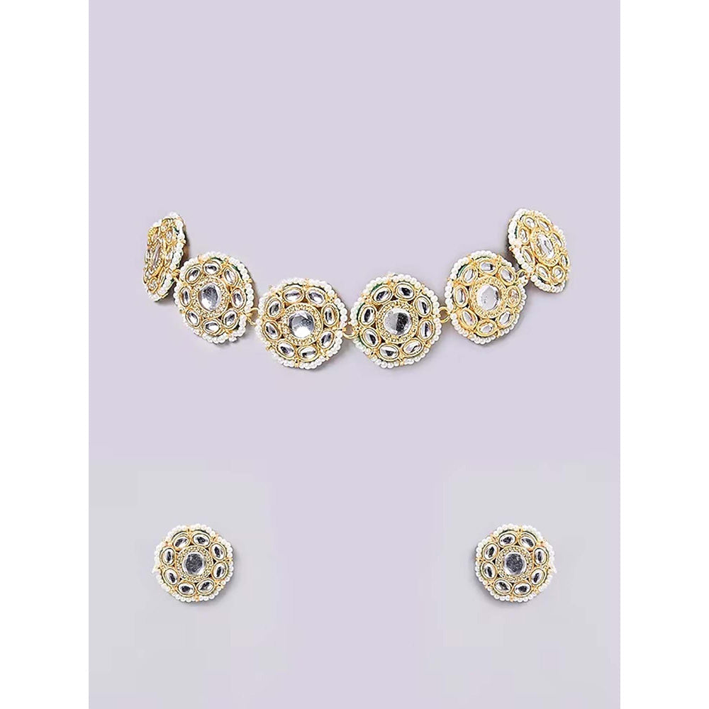 Auraa Trends White Gold-Plated Circular Kundan Choker Jewellery Set with Pearls for Women