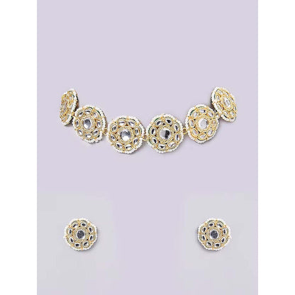 Auraa Trends White Gold-Plated Circular Kundan Choker Jewellery Set with Pearls for Women