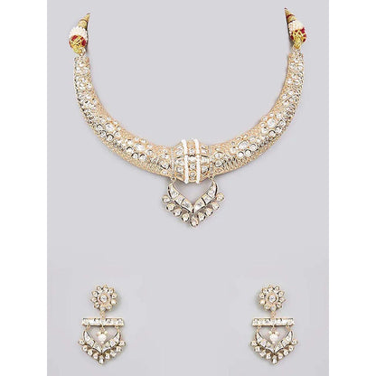 Auraa Trends White Gold-Plated Kundan Choker Jewellery Set with Pearl Accents for Women