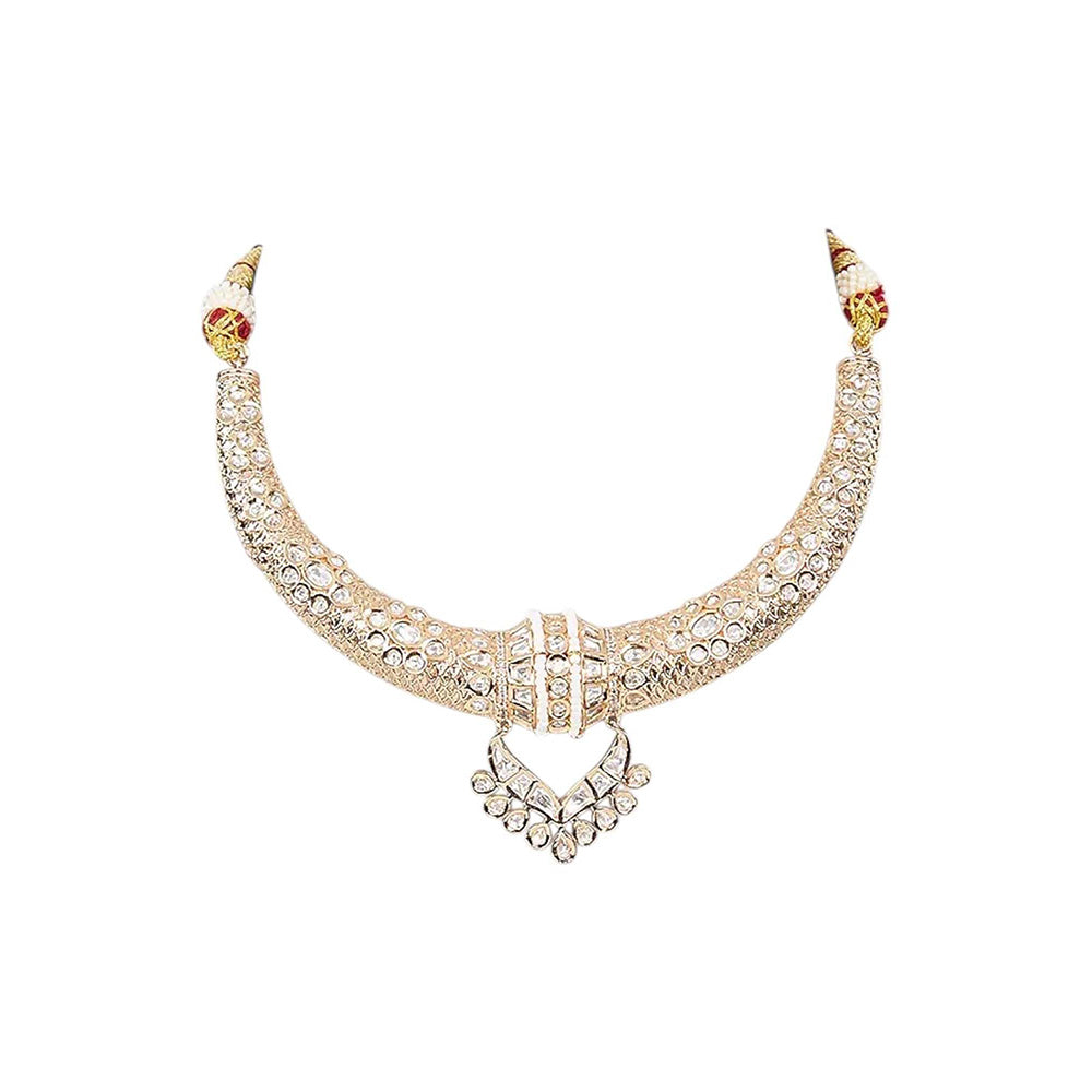 Auraa Trends White Gold-Plated Kundan Choker Jewellery Set with Pearl Accents for Women