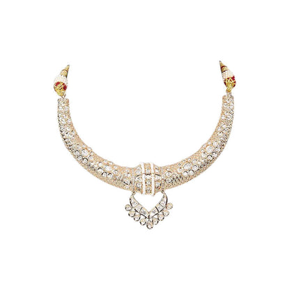 Auraa Trends White Gold-Plated Kundan Choker Jewellery Set with Pearl Accents for Women