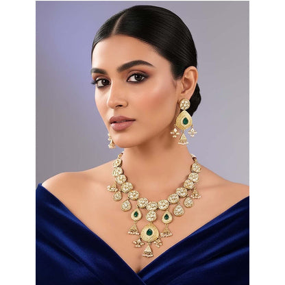 Auraa Trends Royal Gold-Plated Green Stone Bridal Jewellery Set