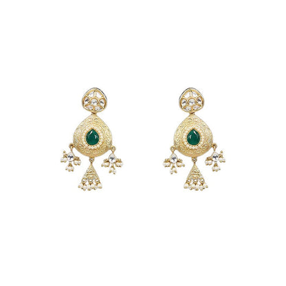Auraa Trends Royal Gold-Plated Green Stone Bridal Jewellery Set