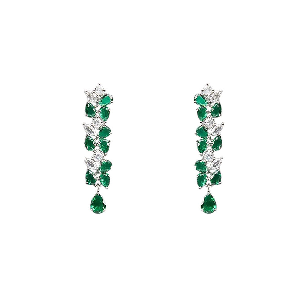Auraa Trends Silver-Plated Green Stone Jewellery Set with Earrings for Women