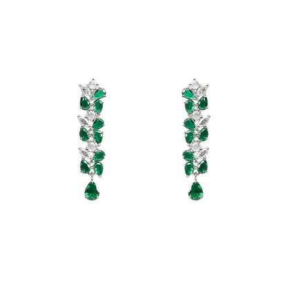 Auraa Trends Silver-Plated Green Stone Jewellery Set with Earrings for Women
