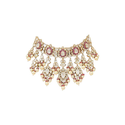 Auraa Trends Pink Bridal Kundan Choker Jewellery Set with Earrings