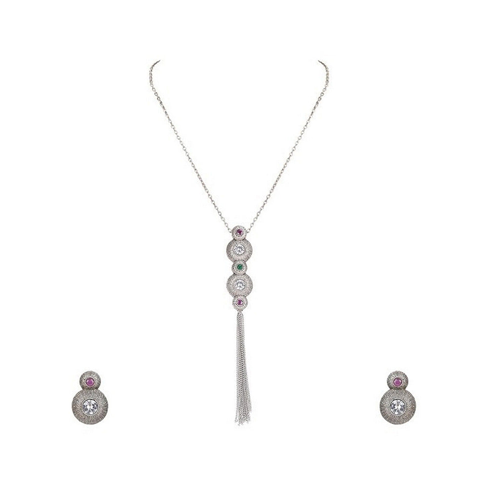 Auraa Trends Silver-Plated Long Tassel Necklace with Matching Earrings