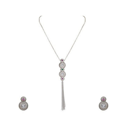 Auraa Trends Silver-Plated Long Tassel Necklace with Matching Earrings