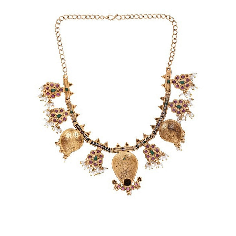 Auraa Trends Pink Gold-Plated Temple Jewelry Necklace with Earrings