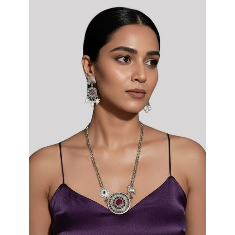 Auraa Trends Oxidized Silver-Plated Tribal Necklace with Earrings for Women