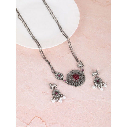 Auraa Trends Oxidized Silver-Plated Tribal Necklace with Earrings for Women