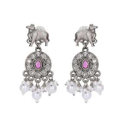 Auraa Trends Oxidized Silver-Plated Tribal Necklace with Earrings for Women