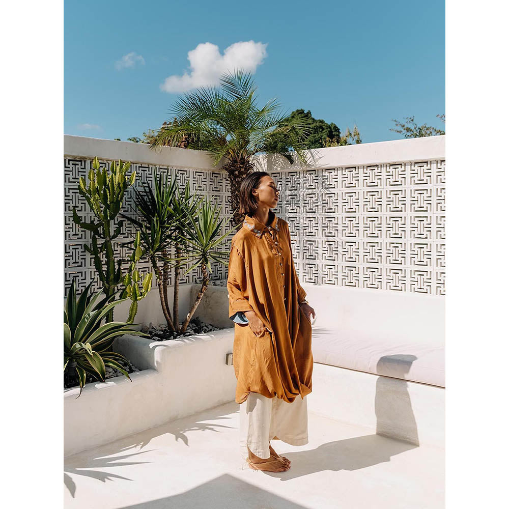 Auruhfy Rustic Amore Embroidered Collar Neck Tunic and Palazzo (Set of 2)