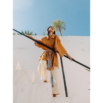 Auruhfy Rustic Amore Embroidered Collar Neck Tunic and Palazzo (Set of 2)