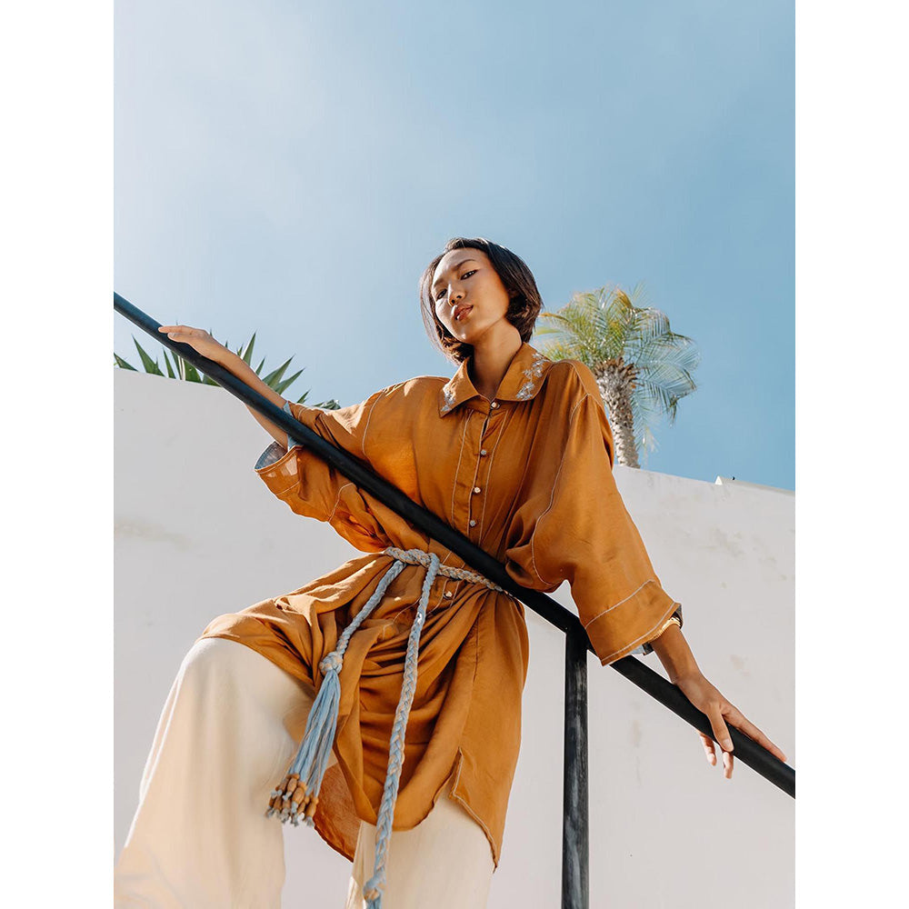 Auruhfy Rustic Amore Embroidered Collar Neck Tunic and Palazzo (Set of 2)