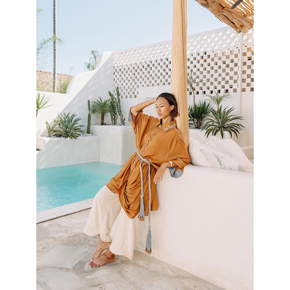 Auruhfy Rustic Amore Embroidered Collar Neck Tunic and Palazzo (Set of 2)