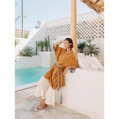 Auruhfy Rustic Amore Embroidered Collar Neck Tunic and Palazzo (Set of 2)