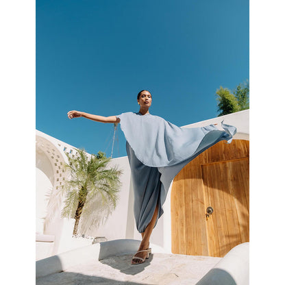 Auruhfy Joy Wave Solid Strapless Tube Dress with Cape (Set of 2)