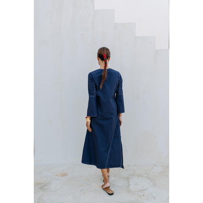 Auruhfy Navy Blue Embroidered Summer Tides Dress