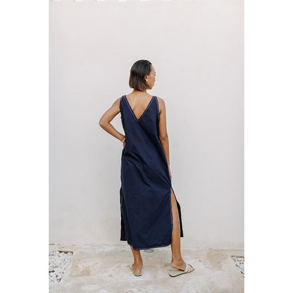 Auruhfy Blue Solid/Plain Symmetry Dress