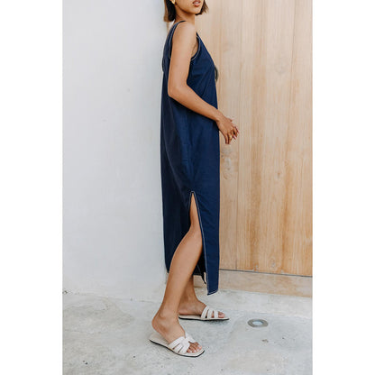 Auruhfy Blue Solid/Plain Symmetry Dress