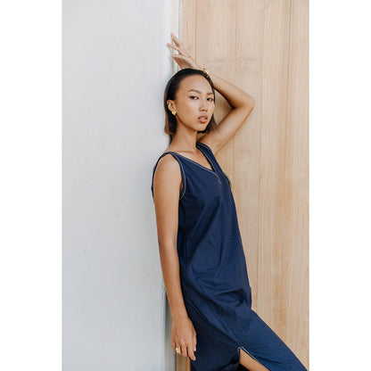 Auruhfy Blue Solid/Plain Symmetry Dress