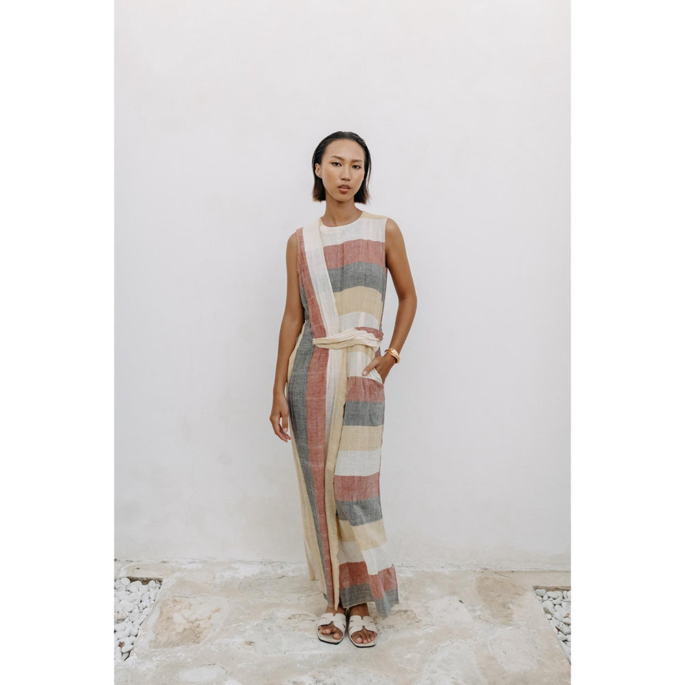 Auruhfy Beige Stripes Earth's Bounty Dress