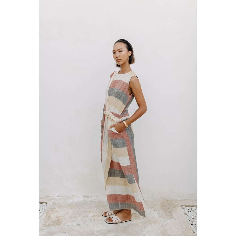 Auruhfy Beige Stripes Earth's Bounty Dress