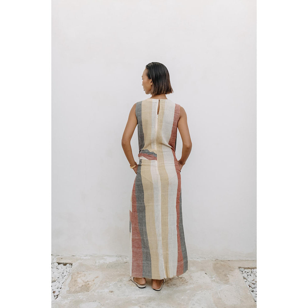 Auruhfy Beige Stripes Earth's Bounty Dress