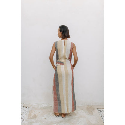 Auruhfy Beige Stripes Earth's Bounty Dress