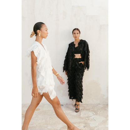 Auruhfy Black Self Design Mid Night Magic Co-Ord (Set of 3)