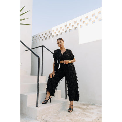 Auruhfy Black Self Design Mid Night Magic Co-Ord (Set of 3)