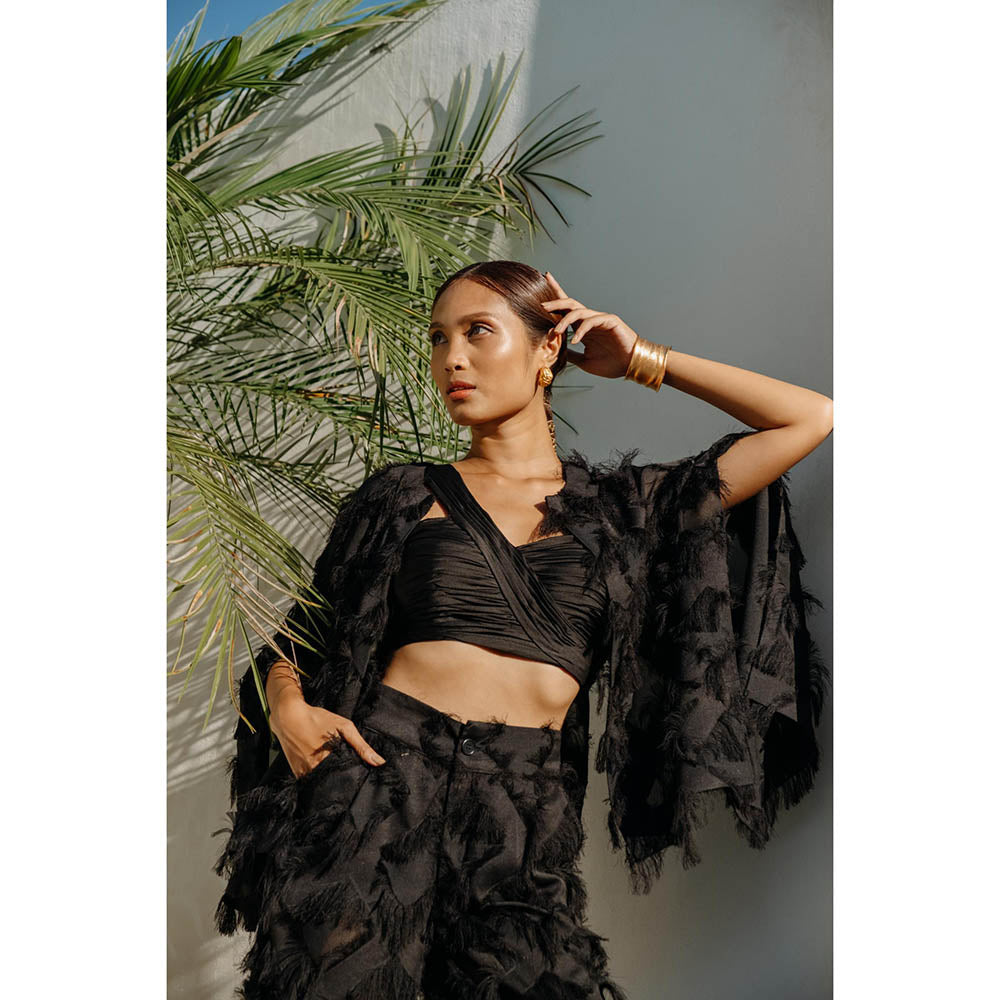 Auruhfy Black Self Design Mid Night Magic Co-Ord (Set of 3)