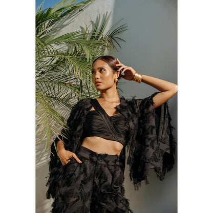 Auruhfy Black Self Design Mid Night Magic Co-Ord (Set of 3)