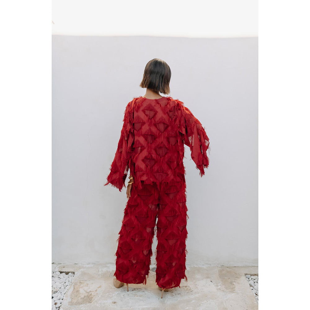Auruhfy Red Self Design Ember Co-Ord (Set of 3)