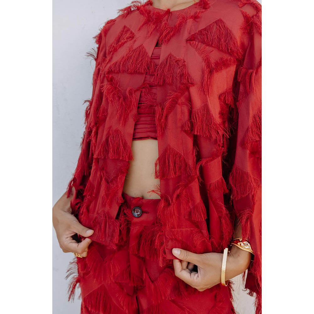 Auruhfy Red Self Design Ember Co-Ord (Set of 3)