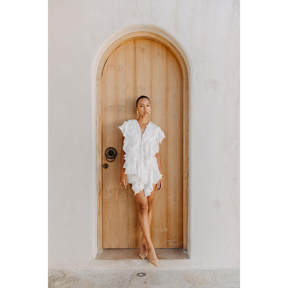 Auruhfy White Self Design Purity Dress