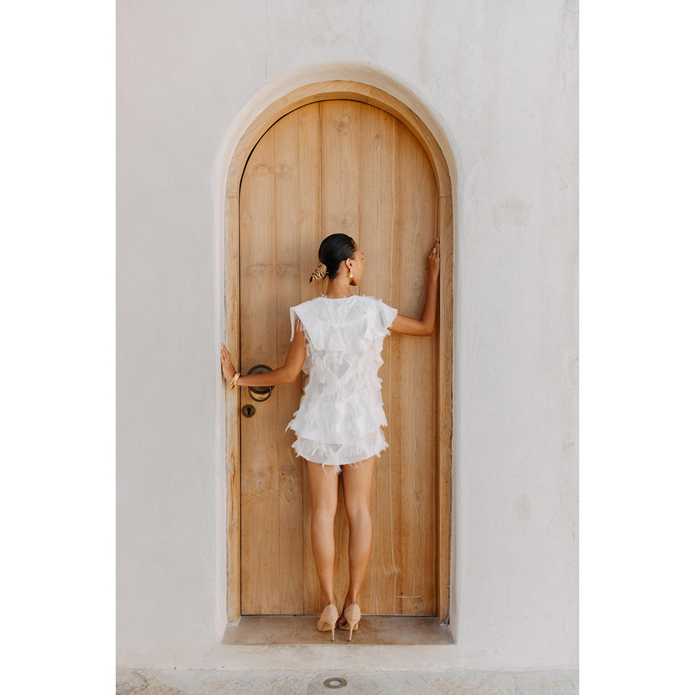 Auruhfy White Self Design Purity Dress