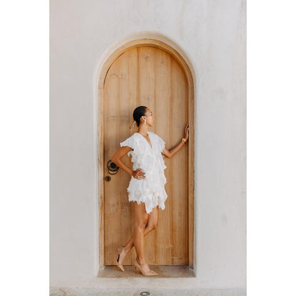 Auruhfy White Self Design Purity Dress