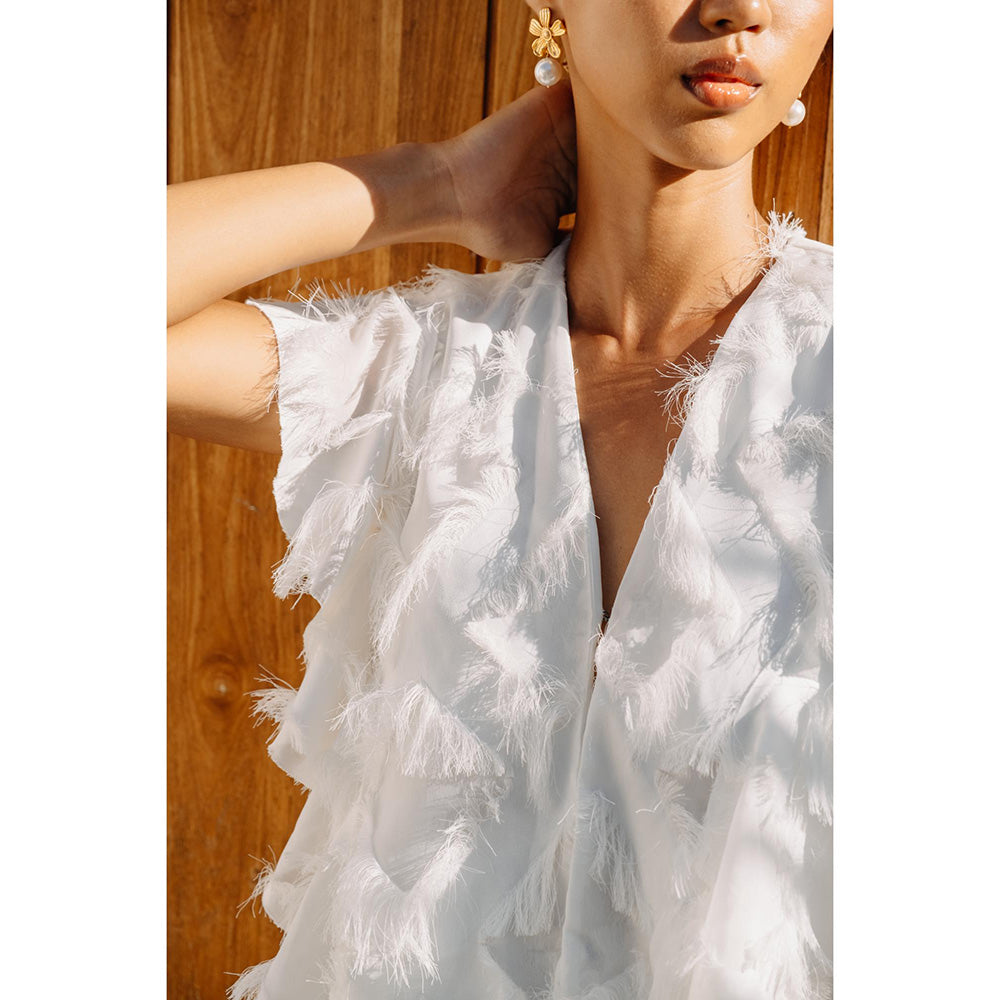 Auruhfy White Self Design Purity Dress