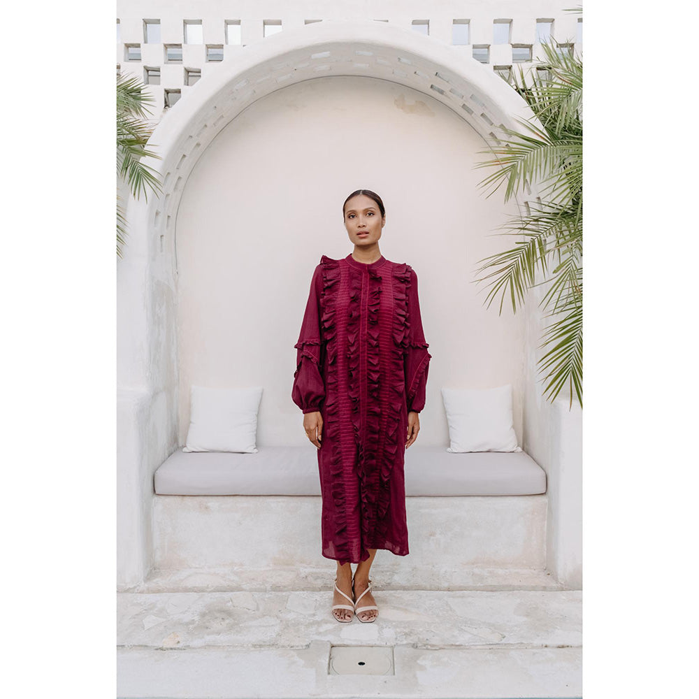 Auruhfy Wine Solid/Plain Whimsy Dress